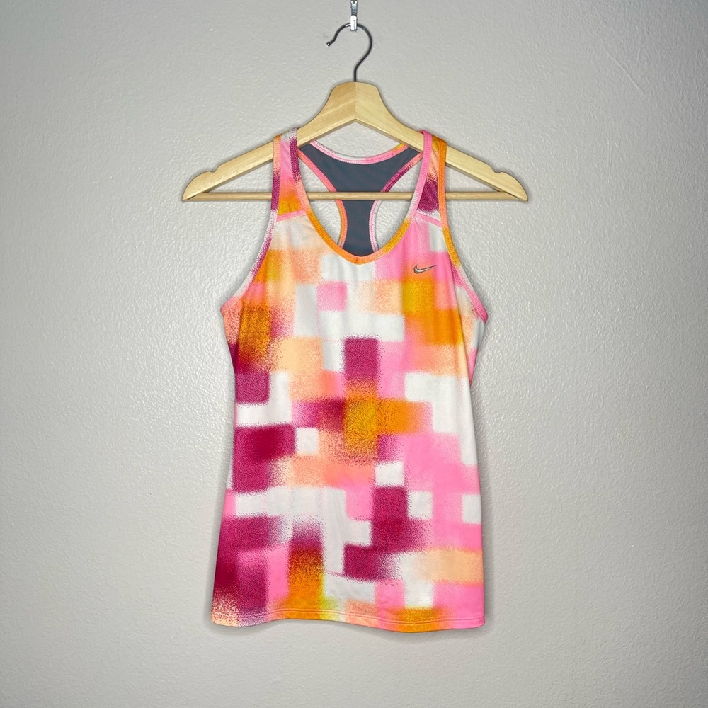 Nike Dri-Fit Orange Pink Square Sports Bra Tank top Size Medium
